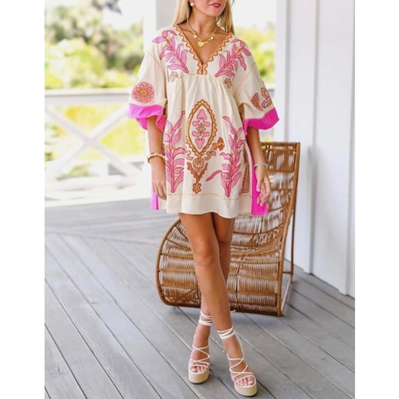 Sundayup Dresses & Skirts - Boho Embroidered Babydoll Dress | Sundayup